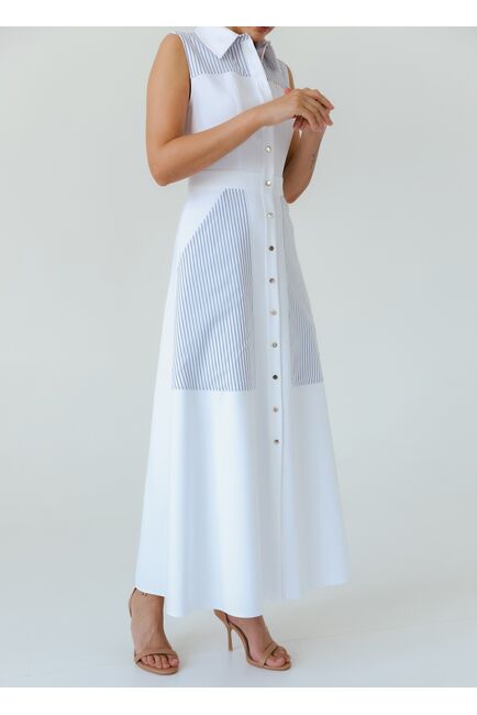 Платье белое в голубую полоску из хлопка от LW 