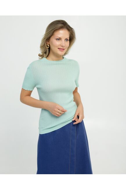 Джемпер из шерсти мериноса тонкой вязки и шелка Mulberry зеленый от byME 