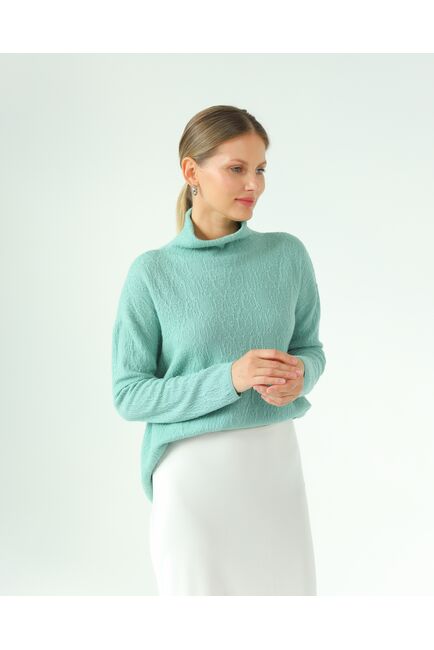 Джемпер из шерсти мериноса тонкой вязки  фактурный зеленый от byME 