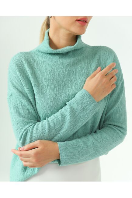 Джемпер из шерсти мериноса тонкой вязки  фактурный зеленый от byME 