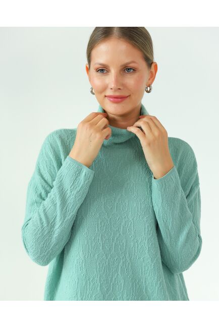 Джемпер из шерсти мериноса тонкой вязки  фактурный зеленый от byME 