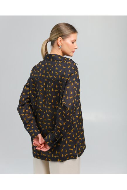 Женская рубашка с универсальным манжетом принт золотые леопарды на чёрном фон - 8545 от byME 
