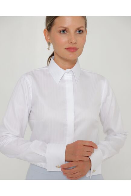 Женская рубашка белая под запонки из хлопка-8758 от ByME 