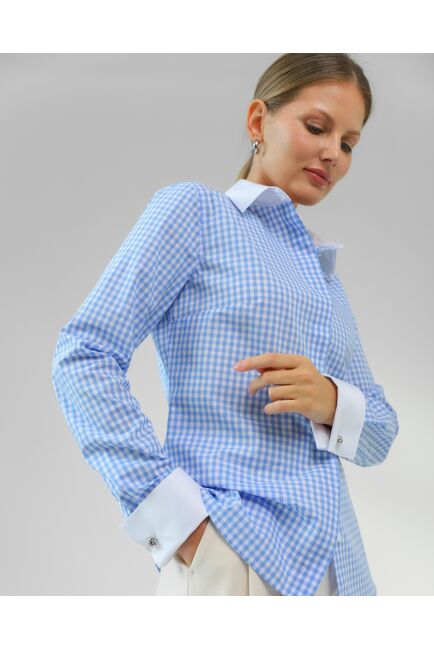 Женская рубашка из хлопка в голубую клетку-8760 от byME 