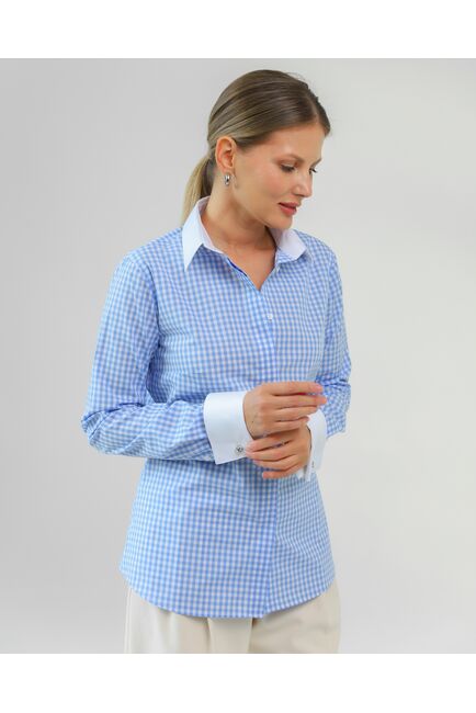 Женская рубашка из хлопка в голубую клетку-8760 от byME 