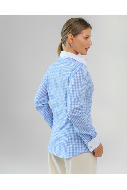 Женская рубашка из хлопка в голубую клетку-8760 от byME 