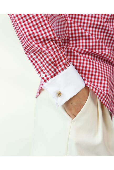 Женская рубашка и хлопка под запонки в красную клетку-8761 от byME 
