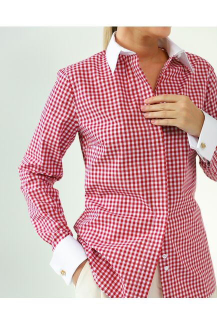 Женская рубашка и хлопка под запонки в красную клетку-8761 от byME 