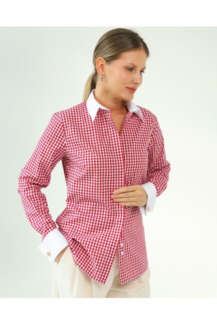 Женская рубашка и хлопка под запонки в красную клетку-8761 от byME 