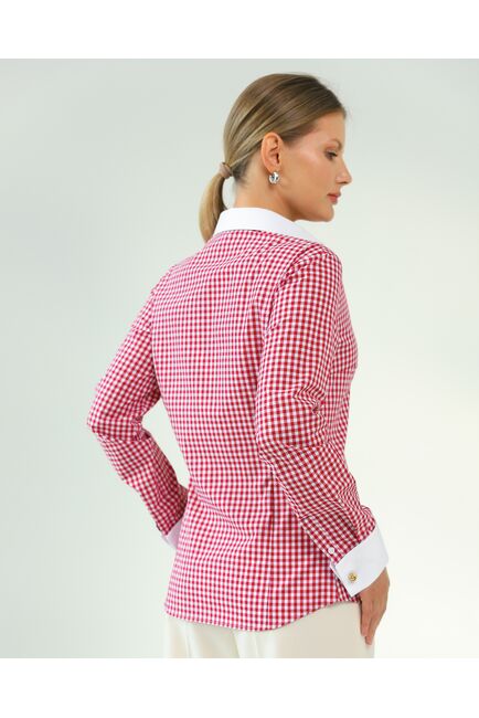 Женская рубашка и хлопка под запонки в красную клетку-8761 от byME 