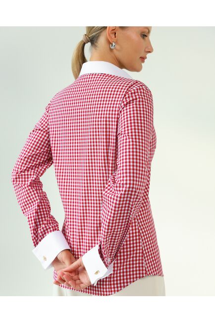 Женская рубашка и хлопка под запонки в красную клетку-8761 от byME 