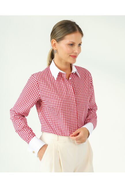 Женская рубашка и хлопка под запонки в красную клетку-8761 от byME 