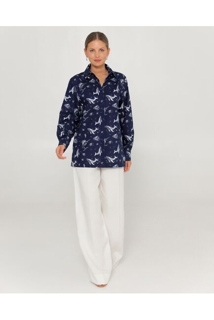 Женская рубашка из хлопка с принтом морские обитатели-8763 от byME 