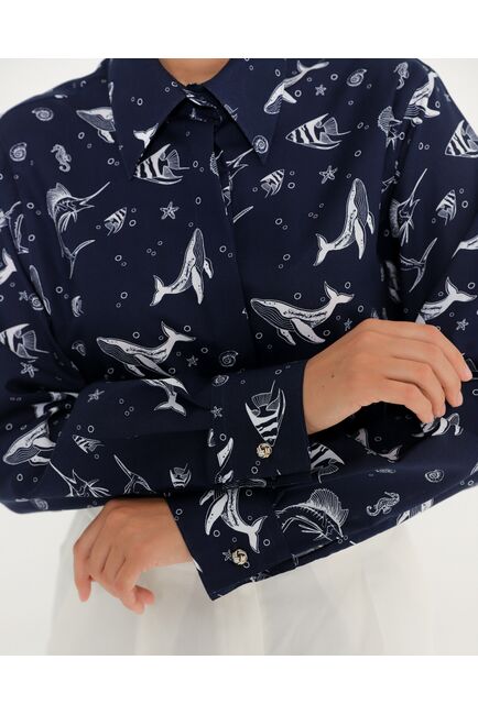 Женская рубашка из хлопка с принтом морские обитатели-8763 от byME 