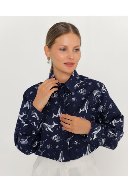 Женская рубашка из хлопка с принтом морские обитатели-8763 от byME 
