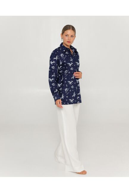 Женская рубашка из хлопка с принтом морские обитатели-8763 от byME 
