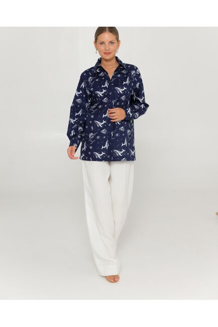 Женская рубашка из хлопка с принтом морские обитатели-8763 от byME 