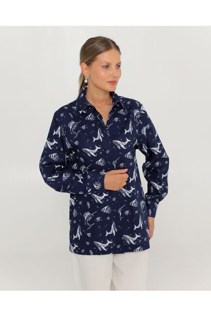 Женская рубашка из хлопка с принтом морские обитатели-8763 от byME 