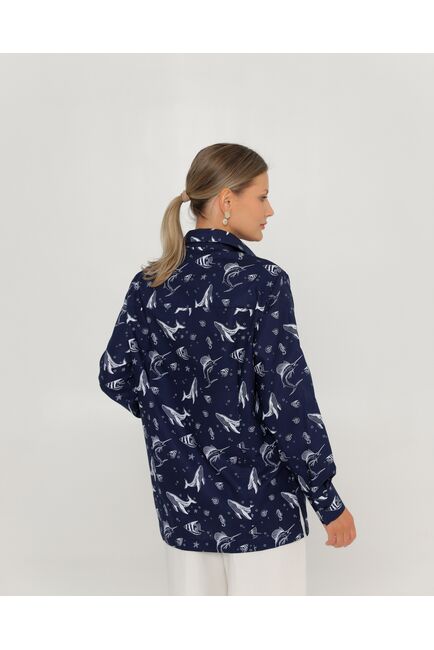 Женская рубашка из хлопка с принтом морские обитатели-8763 от byME 