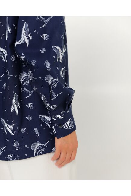 Женская рубашка из хлопка с принтом морские обитатели-8763 от byME 