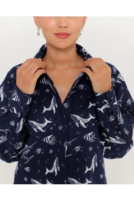 Женская рубашка из хлопка с принтом морские обитатели-8763 от byME 