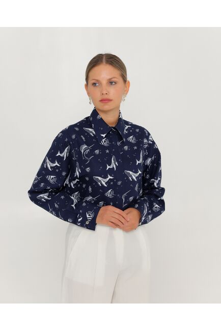 Женская рубашка из хлопка с принтом морские обитатели-8763 от byME 
