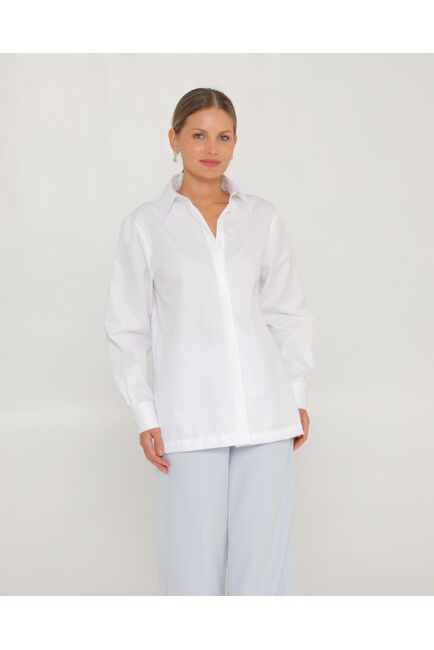 Женская рубашка белая из хлопка с универсальным манжетом-8765 от byME 