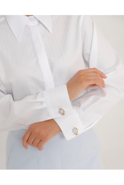 Женская рубашка белая из хлопка с универсальным манжетом-8765 от byME 