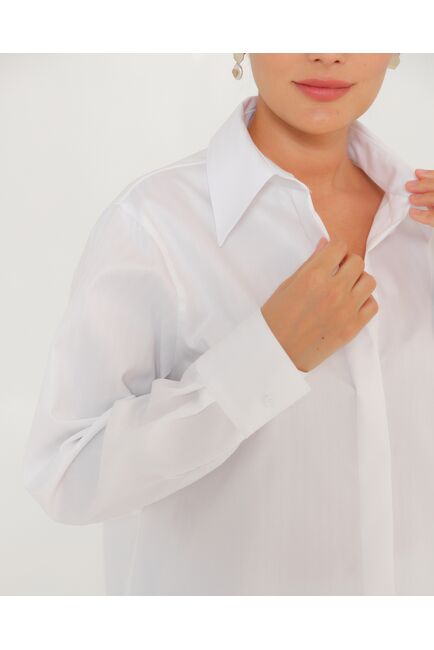 Женская рубашка белая из хлопка с универсальным манжетом-8765 от byME 