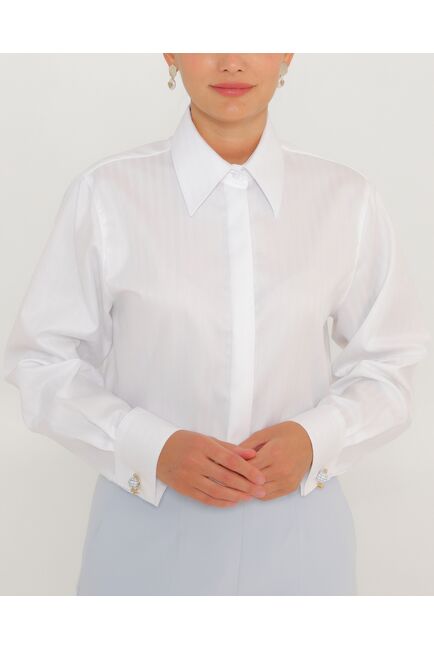 Женская рубашка белая из хлопка с универсальным манжетом-8765 от byME 