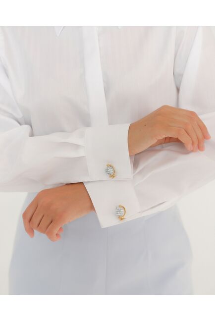 Женская рубашка белая из хлопка с универсальным манжетом-8765 от byME 