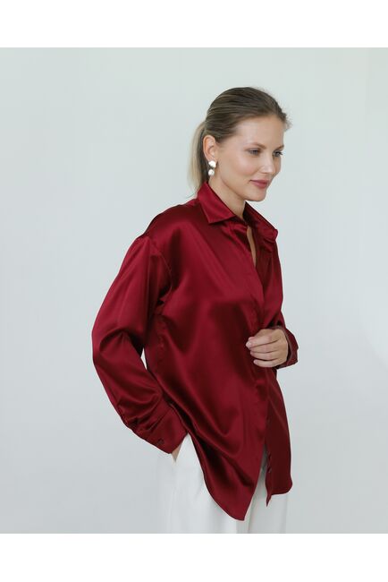 Женская рубашка из шелка красная-8767 от byME 