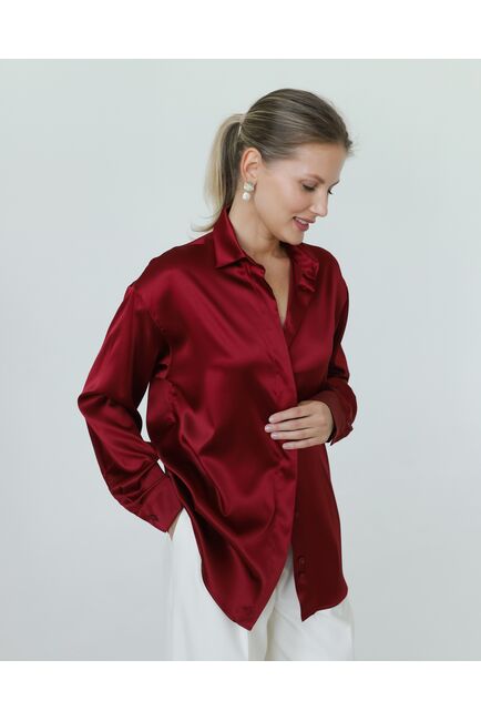 Женская рубашка из шелка красная-8767 от byME 