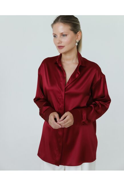 Женская рубашка из шелка красная-8767 от byME 