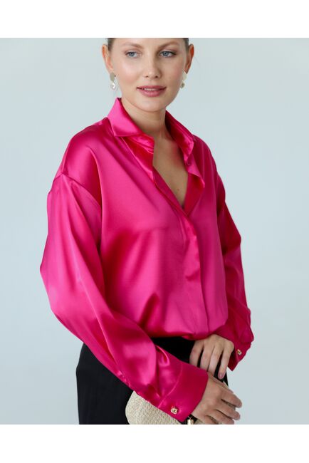 Женская рубаша из шелка розовая-8768 от byME 