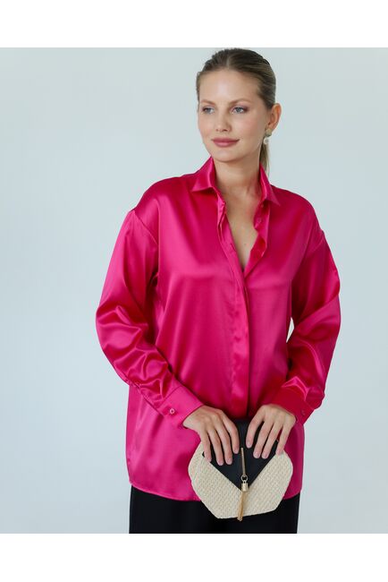 Женская рубаша из шелка розовая-8768 от byME 