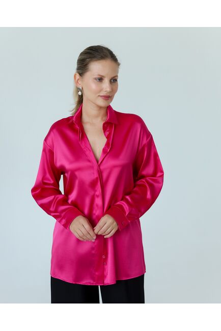 Женская рубаша из шелка розовая-8768 от byME 