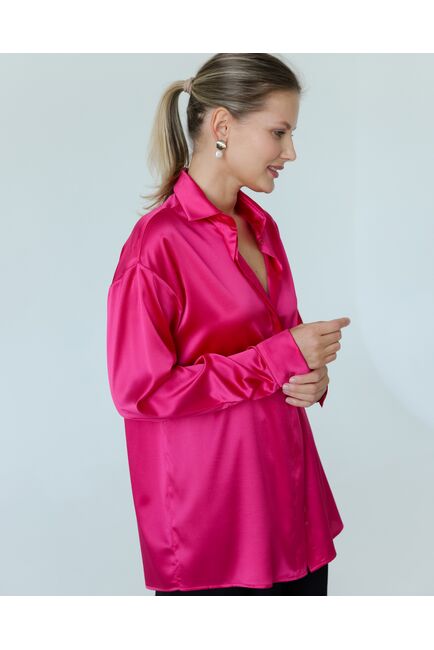 Женская рубаша из шелка розовая-8768 от byME 