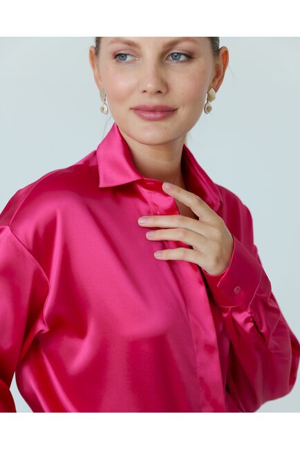 Женская рубаша из шелка розовая-8768 от byME 