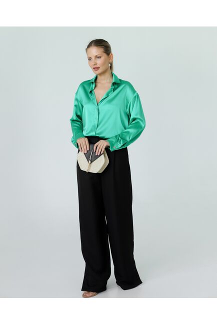 Женская рубашка из шелка зеленая-8769 от byME 