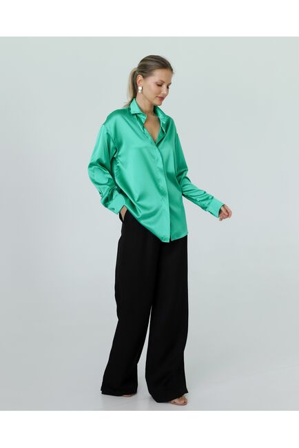 Женская рубашка из шелка зеленая-8769 от byME 