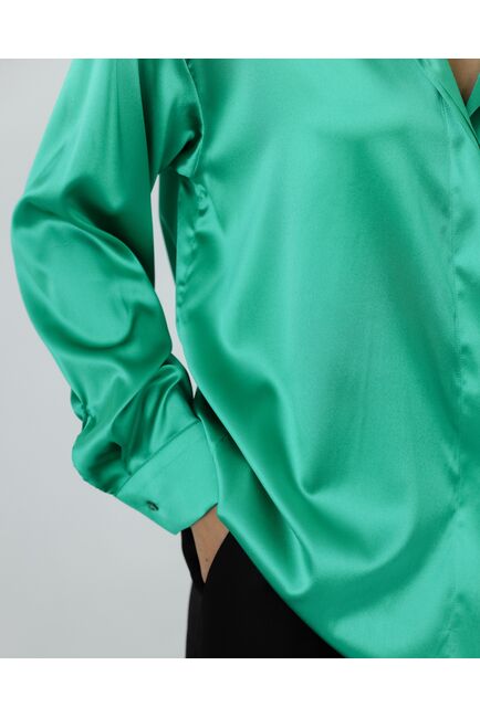 Женская рубашка из шелка зеленая-8769 от byME 