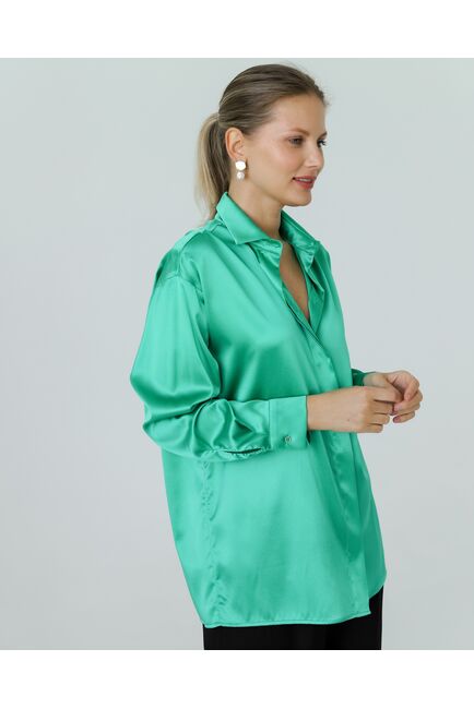 Женская рубашка из шелка зеленая-8769 от byME 