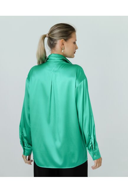 Женская рубашка из шелка зеленая-8769 от byME 
