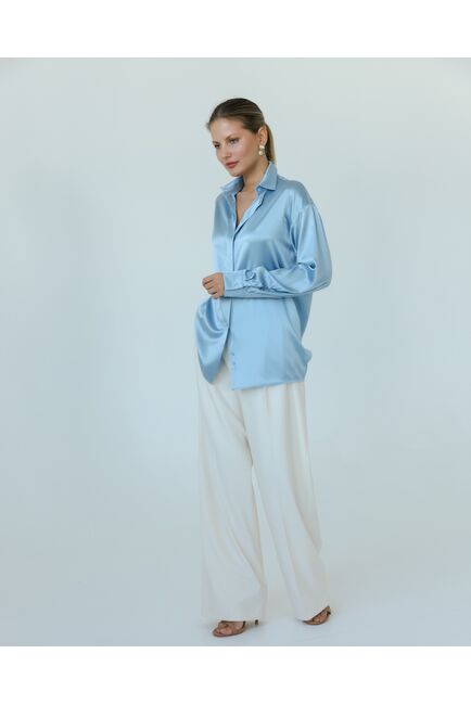 Женская рубашка из шелка голубая-8770 от byME 