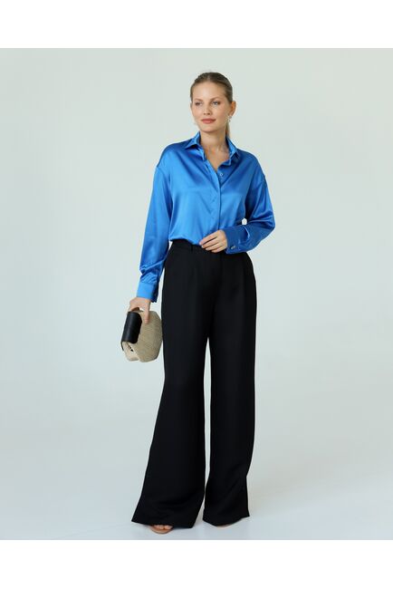 Женская рубашка из шелка синяя-8771 от byME 