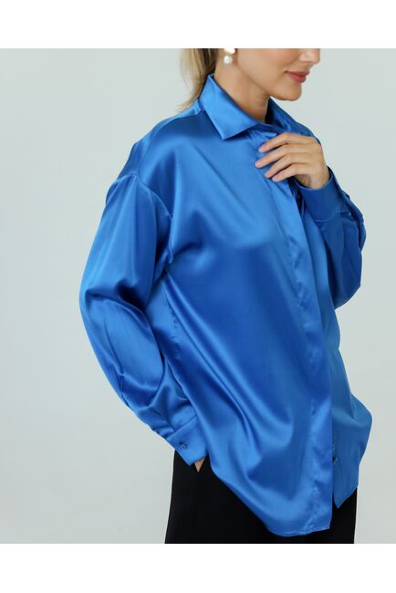 Женская рубашка из шелка синяя-8771 от byME 