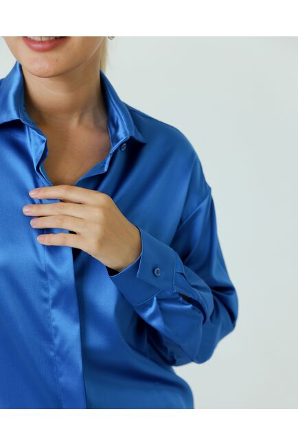 Женская рубашка из шелка синяя-8771 от byME 