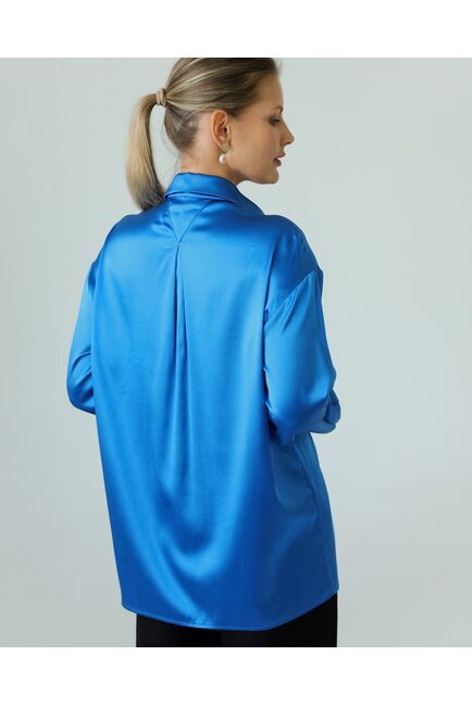 Женская рубашка из шелка синяя-8771 от byME 