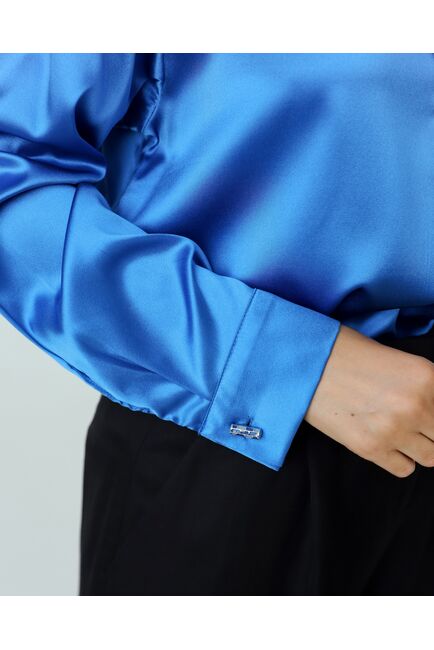 Женская рубашка из шелка синяя-8771 от byME 